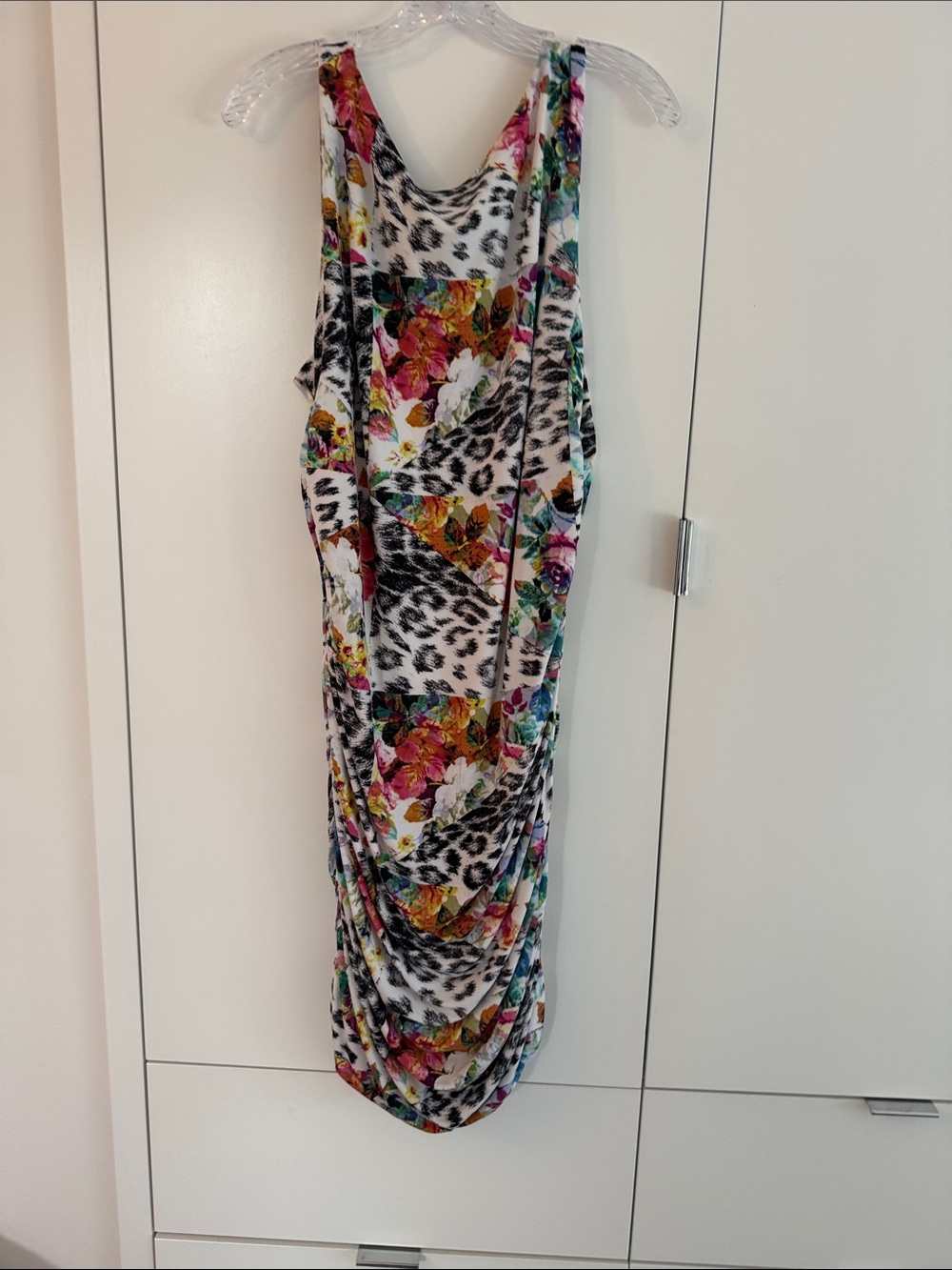 Floral & Leopard Print Sleeveless Dress - White Multi